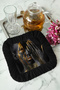 Luxury Modern Art Fringed Presentation Napkin - Artistic Portrait Bohemian Black Coaster Tissue - 4