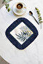 Luxurious Leaf Motif Fringed Presentation Napkin - Tropical Bohemian Navy Blue Edged Coaster Tissue - 8