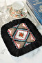 Ethnic Motif Fringed Coffee Serving Napkin - Geometric Bohemian Black Edge Coaster Napkin - 7