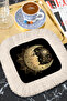 Luxurious Moon Face Motif Fringed Presentation Napkin - Mystical Night Bohemian Black Coaster Tissue - 2