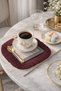 Elegant Plaid Luxury Fringed Presentation Napkin - Square Modern Burgundy Black Gold Colored Coaster Tissue - 8