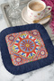 Palace Splendor Fringed Coffee Side Serving Napkin - Mediterranean Bohemian Geometric Navy Blue Presentation Napkin - 3