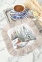 Elegant Winter Scenic Fringed Decorative Napkin - Pastoral Wooden House Rustic Beige Coaster Tissue - 6