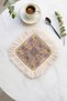 Elegant Tulip Motif Fringed Presentation Decoration Handkerchief - Floral Bohemian Yellow Pink Cream Coffee Napkin - 2