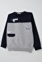 Boy's Tracksuit Set with Pocket Flap Detail and Printed Text, Ages 7-12, Light Gray Melange - 6