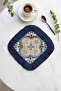 Palace Splendor Fringed Presentation Napkin - Mediterranean Breeze Bohemian Navy Blue Gold Coaster Napkin - 8