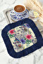 Exotic Tiger Flower Motif Tasseled Presentation Napkin - Tropical Bohemian Navy Blue Coaster Tissue - 6
