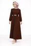 Women's Gold Chain Belt Detailed Crew Neck and Hijab Clothing Twisted Dress