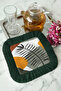 Tropical Leaf Fringed Presentation Napkin - Natural Bohemian Green Mustard Design Coaster Napkin - 8
