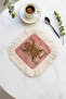 Exotic Tiger Figured Tasseled Presentation Napkin - Asian-Inspired Bohemian Powder Beige Coaster Tissue - 7