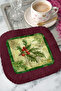 New Year's Glittering Fringed Presentation Napkin - Pine Cone Winter Eclectic Dark Burgundy Coaster Tissue - 7