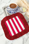Red and White Striped Fringed Decorative Napkin - Vibrant Modern Red Fringed Coaster Tissue - 2