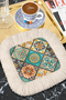 Oriental Luxury Mosaic Fringed Presentation Napkin - Mediterranean Bohemian Mint Green Coaster Napkin - 6