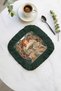 Art Nouveau Elegant Fringed Serving Cocktail Napkin - Vintage Art Bohemian Green Coaster Tissue - 8