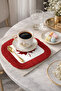 Red Plaid Leaf Fringed Presentation Napkin - Retro Style Black Red Fringed Coaster Tissue - 8