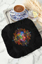 Neon Buddha Mandala Fringed Presentation Napkin-Spiritual Bohemian Black Color Coaster Serving Napkin - 3