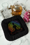 Mandala Meditation Art Presentation Napkin with Tassels - Yoga Bohemian Black Colored Coaster Napkin - 2