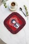 Vintage Women's Portrait Fringed Presentation Napkin - Modern Retro Burgundy Red Coffee Side Presentation Handkerchief - 3