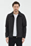 Men's Black Polo Collar Basic Zippered Seasonal Jacket