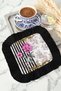 Baroque Elegance Fringed Presentation Napkin - Floral Art Deco Luxury Black Gold Colored Coaster Tissue - 7