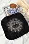 Fringed Presentation Napkin with Mysterious Sun Illustration - Bohemian Blackout Black Coffee Side Presentation Napkin - 8