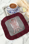 Ethnic Luxury Artistic Fringed Decorative Fabric Napkin - Modern Gray Burgundy Figure Coaster Tissue - 6
