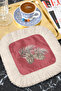 Stylish Fringed Serving Cocktail Napkin with Pine Cones - Natural Winter Rustic Red Cream Coaster Tissue - 4