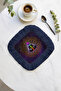 Mandala Fringed Presentation Napkin - Meditation Themed Bohemian Purple Navy Blue Coaster Napkin