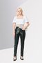 Women Slim Fit Embroidered Logo Straight Pants, Black - 2