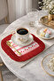 Nordic Deer Patterned Fringed Presentation Napkin - Winter Festival Rustic Red Coffee Side Presentation Napkin - 3