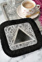 Mandala Luxury Fringed Presentation Napkin - Geometric Black Bohemian Floral Patterned Coffee Presentation Napkin - 2