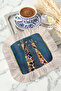Navy Blue Giraffe Fringed Presentation Napkin - Bohemian Exotic Navy Blue Cream Fringed Coaster Tissue - 4
