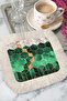 Emerald Geometric Gold Color Fringed Presentation Napkin - Green Cream Coaster Tissue with Marble Pattern - 7