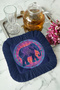 Mandala Elephant Motif Fringed Presentation Napkin - Indian Bohemian Ethnic Navy Blue Orange Coaster Tissue