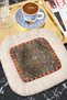 Magnificent Persian Carpet Fringed Presentation Napkin - Vintage Bohemian Dark Green Red Coaster Handkerchief - 6