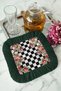 Luxurious Floral Black and White Fringed Presentation Napkin - Romantic Vintage Bohemian Green Coaster Tissue - 4