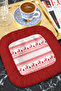 Nordic Deer Patterned Fringed Presentation Napkin - Winter Festival Rustic Red Coffee Side Presentation Napkin - 5