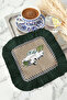 Nostalgic Pickup Truck Fringed Bohemian Presentation Napkin - Vintage Rustic Pine Green Coaster Tissue - 4