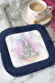 Hamsa Mandala Fringed Decorative Fabric Napkin - Meditation Bohemian Navy Blue Coaster Handkerchief