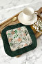 Luxury Flower Garden Fringed Presentation Napkin - Botanical Nordic Green White Coaster Tissue - 4