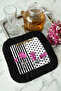 Baroque Striped Floral Fringed Presentation Napkin - Elegant Glam Bohemian Black Fuchsia Coaster Tissue - 7