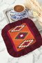 Ethnic Motif Fringed Decorative Fabric Napkin - Traveler Bohemian Orange Burgundy Coaster Handkerchief - 6