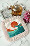 Modern Retro Fringed Presentation Napkin-Abstract Sunset Bohemian Turquoise Orange Beige Coaster Tissue - 3