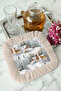 Winter Garden Snow View Fringed Presentation Napkin - Natural Rustic White Gray Beige Coaster Tissue - 3
