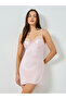 Light Pink Lace Trim Satin Slip Dress with Brief