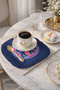 Mandala Elephant Motif Fringed Presentation Napkin - Indian Bohemian Ethnic Navy Blue Orange Coaster Tissue - 2