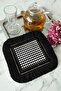Luxury Checkered Fringed Serving Cocktail Napkin - Modern Elegant Black Gold Color Coaster Napkin - 5