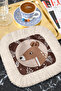 Elegant Deer Patterned Fringed Coffee Side Serving Napkin - Natural Bohemian Brown Cream Presentation Napkin - 8