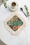 Oriental Luxury Mosaic Fringed Presentation Napkin - Mediterranean Bohemian Mint Green Coaster Napkin - 2