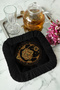 Mysticism Luxury Moon Eye Fringed Presentation Napkin - Gothic Bohemian Black Gold Colored Coaster Tissue - 8